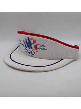 1984 Los Angeles Summer Olympics White Visor Adjustable Elastic Strap USA Hat